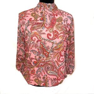 Sweet Pea by Stacy Frati Size L Pink Paisley Top Tie Neck Lined Romantic